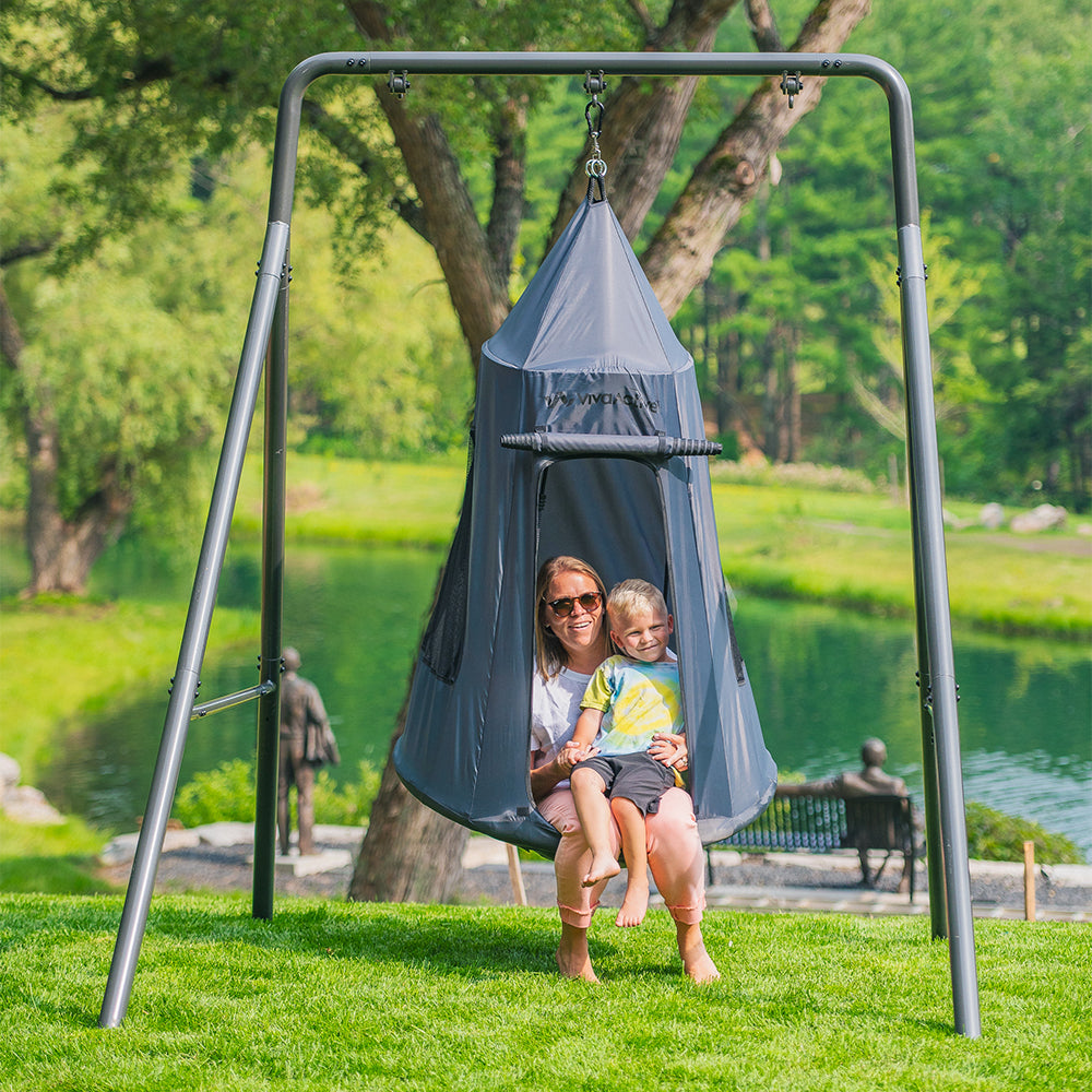 Single Swing Set with Round Platform Swing With Tent